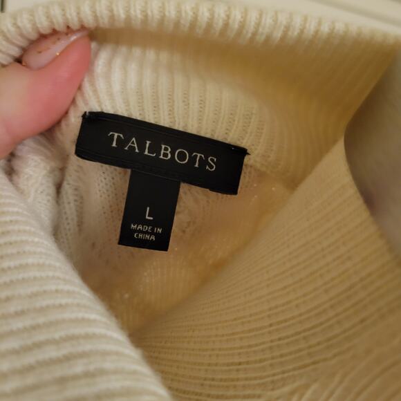 Talbots Lambswool Blend Cable Knit Full Zip Up Front Sweater Cream Womens Size L - Picture 5 of 9